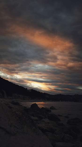 Sunset, Stones, Shore, Bank, Dark HD phone wallpaper