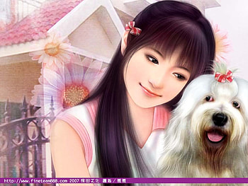painting on girlsbook, dogs, china, painting, japan HD wallpaper