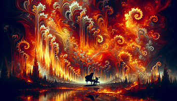 Fiery Fantasy Landscape, piano, Abstract, flame, artistic, surrealism HD wallpaper