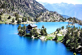 Wonderful view from Pyrenees, the pyrenees mountains, relaxation, beautiful, wonderful, clean air, lake, scenery, recreation, view, nature, cottage, water HD wallpaper