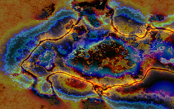 Fire Rifts, blue, curves, colors, orange, purple, abstract, rifts, green, yellow, fire HD wallpaper