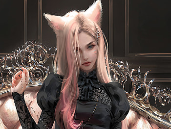 Ahri, fox, pink, fantasy, nixeu, girl HD wallpaper