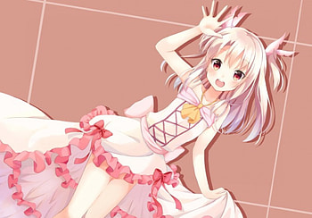 ~Illyasviel von Einzbern~, blonde, ribbons, red eyes, fate stay night, bows, long hair, dress, anime, pretty, blush, Illyasviel von Einzbern HD wallpaper