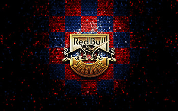 EC Red Bull Salzburg, glitter logo, ICE Hockey League, red blue checkered background, hockey, austrian hockey team, EC Red Bull Salzburg logo, mosaic art HD wallpaper