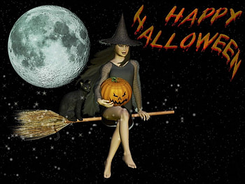 *** Scary witch and noon ***, halloween, scary, noon, broom, pumpkin, witch HD wallpaper