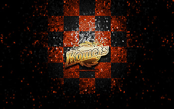 Fort Wayne Komets, glitter logo, ECHL, orange black checkered background, hockey, american hockey team, Fort Wayne Komets logo, mosaic art HD wallpaper