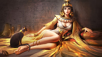 Painting of an Egyptian Princess, cat, princess, painting, abstract HD wallpaper