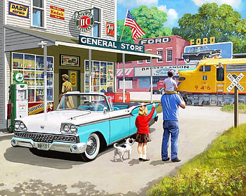 Grandads Train, painting, car, store, train, america HD wallpaper