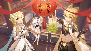 Paimon, Lumine & Aether, Aether (Genshin Impact), Lumine (Genshin Impact), Paimon (Genshin Impact), video game, Genshin Impact HD wallpaper