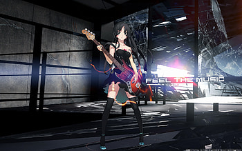 Feel the Music, sexy, akiyama mio, kon, thigh highs, hot, guitar, cute, beautiful, black hair, long hair, beauty, anime girl, pretty, stunning HD wallpaper