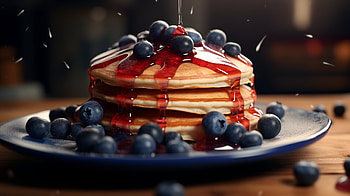 Scrumptious Blueberry Pancake Feast, blueberry, pancake, blueberry pancake, syrup, breakfast HD wallpaper
