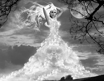 Lady Clouds, moon, clouds, nature, woman, tree HD wallpaper