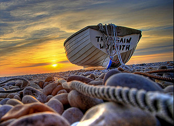Beach-R, boat, graphy, colors, beauty, nice, beach, ropes, , sun, sunset, r, beautiful, stones, pretty, cool, view, clouds, sky, lovely HD wallpaper