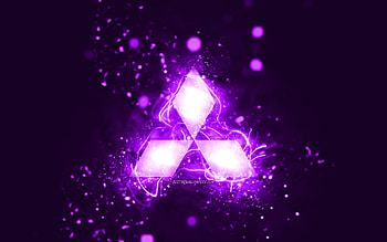 Mitsubishi violet logo, , violet neon lights, creative, violet abstract background, Mitsubishi logo, cars brands, Mitsubishi HD wallpaper