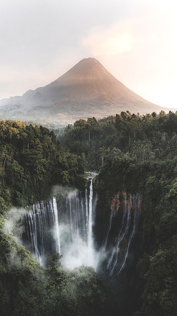 Mount Bromo's beauty, Tumpak Sewu waterfall, Captivating view, Mobile HD phone wallpaper