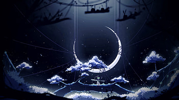 Trees, Art, Night, Moon, Threads, Thread, Crescent HD wallpaper