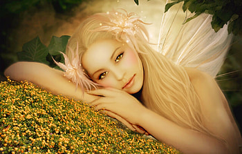 Beautiful Fairy, softness, wings, blonde, Dreamy, beautiful, Fairy, magical, face, flowers, Eyes, lovely HD wallpaper