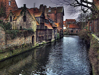 Belgium, blue, architecture, berlgium, sky, houses, water, tree HD wallpaper