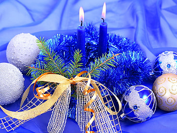 Christmas decoration, blue, decoration, ribbon, candles, chriatmas, balls, new year HD wallpaper