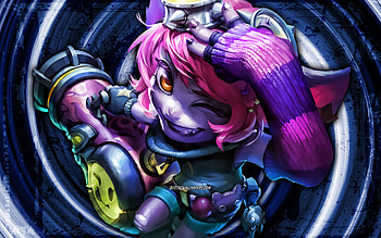Tristana, purple grunge background, League of Legends, MOBA, vortex, LoL, Tristana League of Legends HD wallpaper