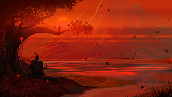 Knight Fall Evening Resting Under Tree, knight, evening, artist, artwork, digital-art, deviantart HD wallpaper