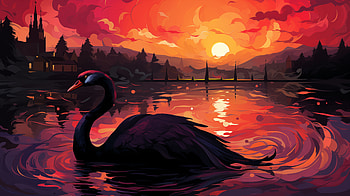 Black Swan Sunset Scenery, black swan, scenery HD wallpaper