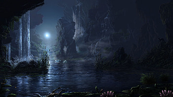Landscape, Fantasy, Night, Water HD wallpaper