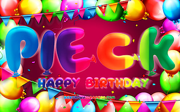 Happy Birtay Pieck, , colorful balloon frame, Pieck name, purple background, Pieck Happy Birtay, Pieck Birtay, popular german female names, Birtay concept, Pieck HD wallpaper