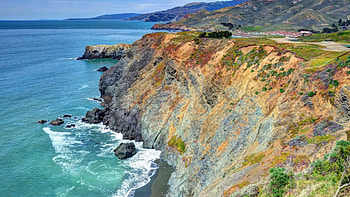 beautiful seacoast cliffs, sea, cliffs, coast, rocks, village, surf HD wallpaper
