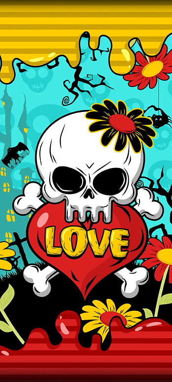 Skull Heart Horror, love, sunglasses, flowers, premium, vision care HD phone wallpaper