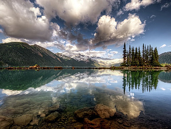 view, trees, sky, transperans, water HD wallpaper