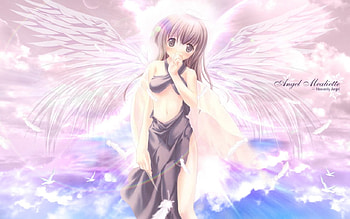 Heavenly Angel, wings, cute, beautiful, angel, beauty, woman, purple, pink, anime, fantasy, pretty, female HD wallpaper