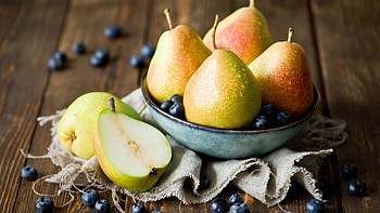 Delectable pear, Fruit platter, Nutritious option, Refreshing snack HD wallpaper