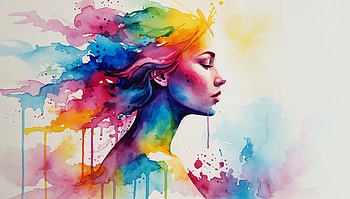 Chromatic Muse — Watercolor Portrait, Woman, Colorful, Profile HD wallpaper