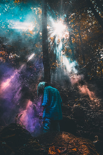 Smoke, Miscellanea, Miscellaneous, Forest, Helmet, Human, Person, Loneliness HD phone wallpaper
