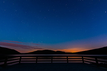 Mountains, Stars, Dark, Starry Sky, Handrail, Railings HD wallpaper