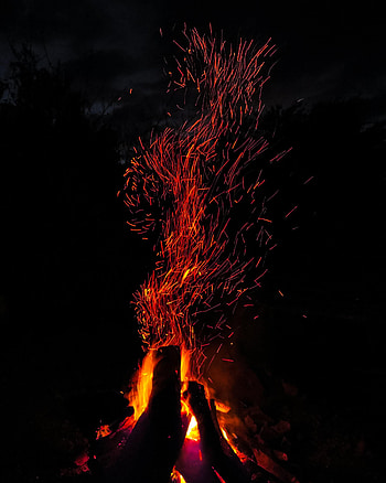 Bonfire, Dark, Sparks, Firewood HD phone wallpaper