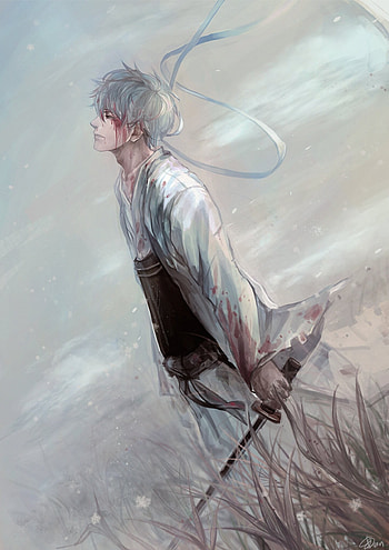 Gintama alone, Samurai sword, Blood , Anime series HD phone wallpaper