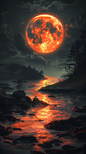 Majestic Red Moonrise HD phone wallpaper