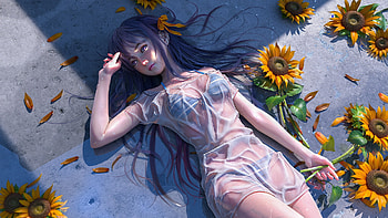 Summer, fantasy, art, li wei natsu, girl, vara, sunflower HD wallpaper