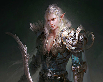 Elf archer, hgjart, black, blonde, art, man, dark, armor, fantasy, luminos HD wallpaper