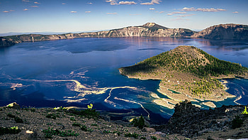 Crater Lake, Oregon, clouds, sky, water, rocks, usa HD wallpaper