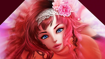 Fantasy Girl, blue, eyes, pink, red HD wallpaper