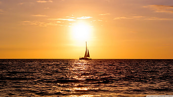 Sunset, boat, nature, ocean HD wallpaper