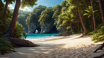 Secluded beach in a cove, cove, beach, arch, artistic, AI Art HD wallpaper