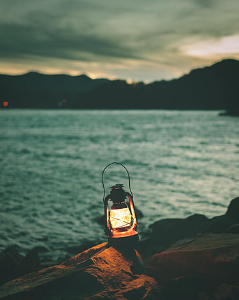 Stones, Shore, Bank, Shine, Light, Miscellanea, Miscellaneous, Lantern, Lamp, Garland HD phone wallpaper