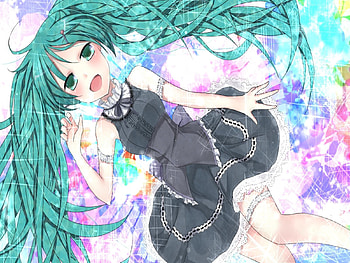 Hatsune Miku, colorful, black, awesome, song, cute, vocaloid, dress, beauty, nice, miku, music, vocaloids, hatsune, aqua eyes, program, twintail, girl, singer, aqua, beautiful, diva, purple, pink, anime, pretty, aqua hair, cool, idol, virtual HD wallpaper