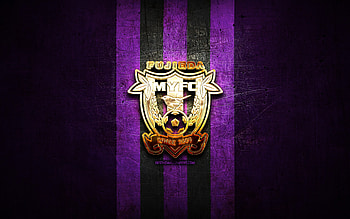 Fujieda MYFC, golden logo, J3 League, violet metal background, football, japanese football club, Fujieda MYFC logo, Fujieda Maiefushi HD wallpaper