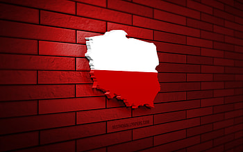 Poland map, , red brickwall, European countries, Poland map silhouette, Poland flag, Europe, Polish map, Polish flag, Poland, flag of Poland, Polish 3D map HD wallpaper
