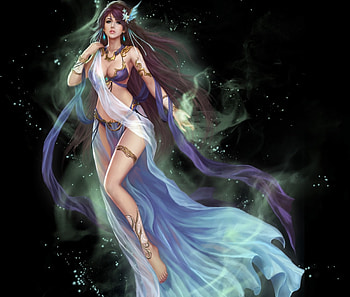 Magical Lady, blue, black, long hair, dress, beauty, lady, abstract, fantasy woman, female, sweet, girl, bikini, beautiful, black hair, woman, anime, fantasy, pretty HD wallpaper